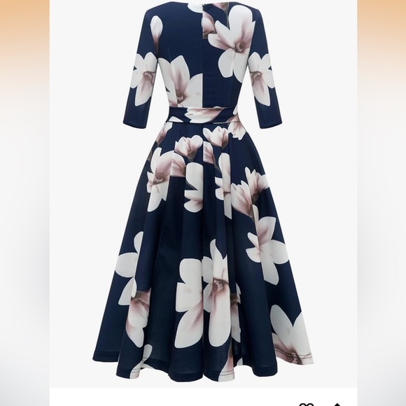 Floral Navy 3/4 Sleeve Dress - Picture 4 of 6